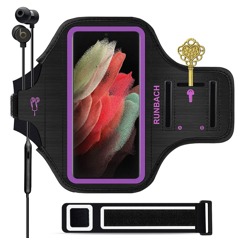 [Australia - AusPower] - Runbach Water Resistant Running Armband for Samsung Galaxy S22 Ultra/S21+ 5G/S21 Ultra/S20 Ultra/Note 20 Ultra,Galaxy F62/M62/M51/M12/M02/A90/A71/A70/A42/A32/A21/A12/A02(Purple) Purple 