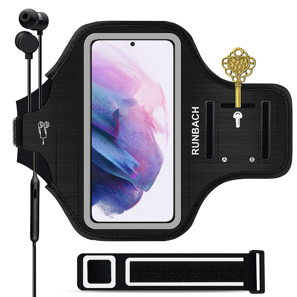 [Australia - AusPower] - Runbach Water Resistant Running Armband for Samsung Galaxy S22/S21/S20/S10/S9/S8,Galaxy A01/A8/A10e/A20e/A41/M01/Xcover 5,with Fingerprint Touch,Adjustable Strap and Card Slot(Black) Black 