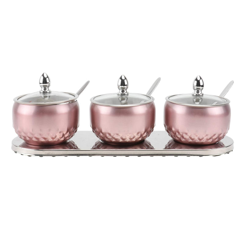 [Australia - AusPower] - Cabilock 1 Set Stainless Steel Condiment Spice Jars Seasoning Container Rack Spice Pots Storage Canister with Spoon Lids Tray for Kitchen Tea Coffee Sugar Salt Rose Gold 