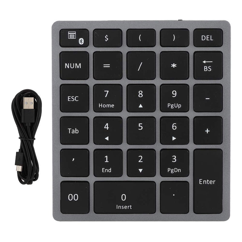 [Australia - AusPower] - Wireless Numeric Keypad, 28 Keys Portable Slim Bluetooth Number Keyboard, 350mAh USB Rechargeable, Universal for Laptop, PC, Desktop, Notebook(Grey) 