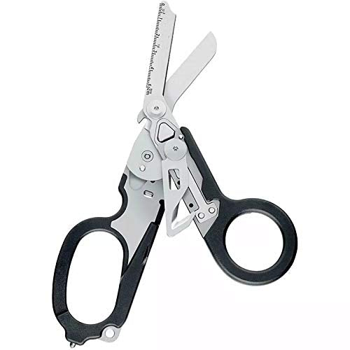 [Australia - AusPower] - 6 in 1 Raptor Emergency Response Shears with Strap Cutter and Glass Breaker Black with MOLLE Compatible Holster (Shears) 