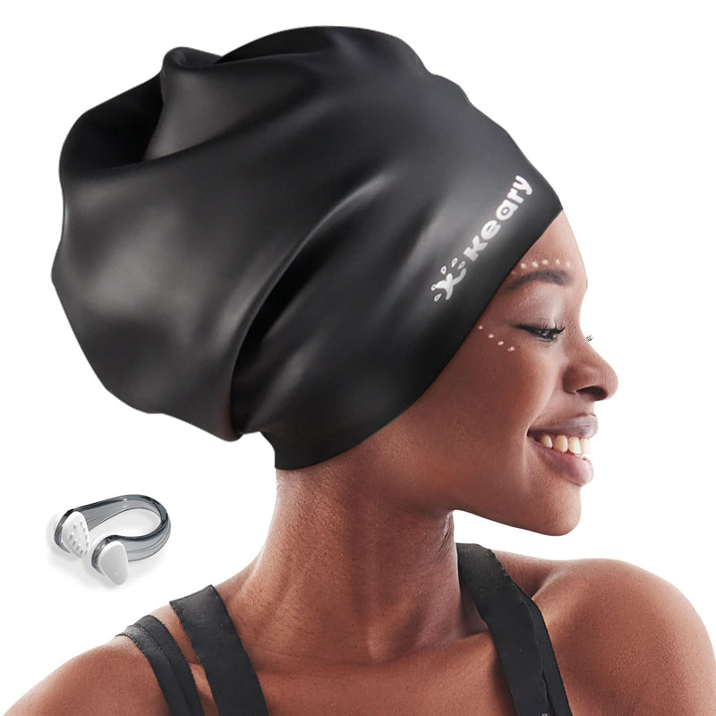 [Australia - AusPower] - Keary Extra Large Swim Cap for Braids and Dreadlocks Extensions Weaves Long Hair, Waterproof Silicone Cover Ear Bath Pool Shower Swimming Cap for Adult Youth to Keep Hair Dry, Easy to Put On and Off 