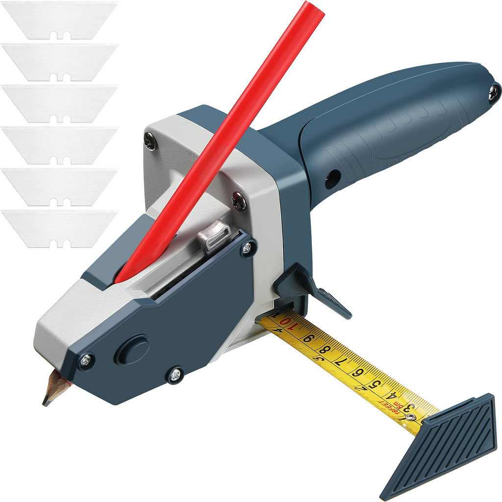 [Australia - AusPower] - Gypsum Board Cutting Tool Multifunctional Woodworking Panel Cutter with Tape Measure kt Board Cutting Tool Kit Includes 1 Gypsum Board Cutter, 1 Pencil and 5 Blades 