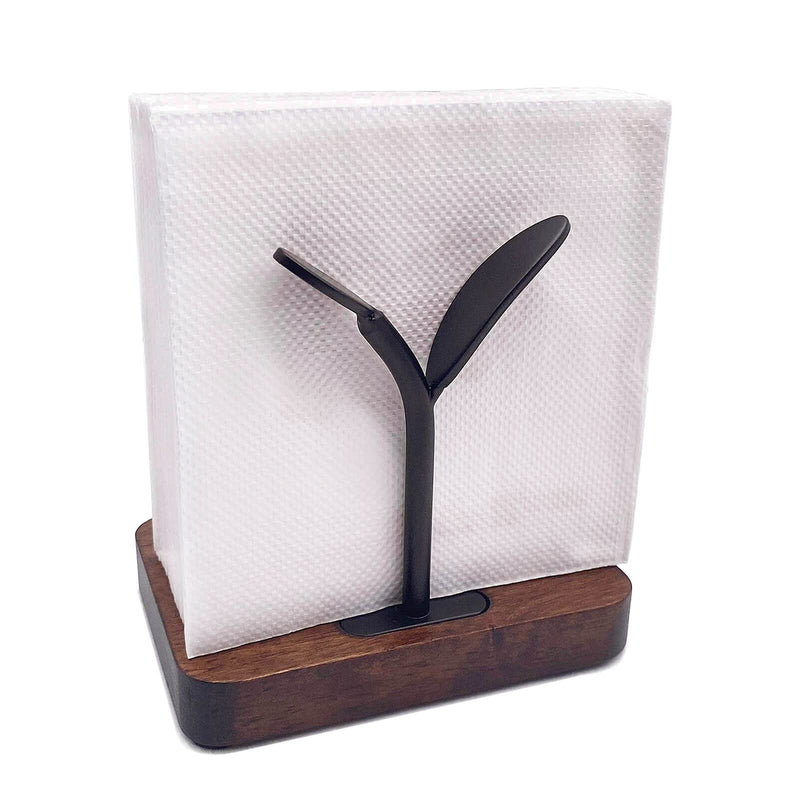 [Australia - AusPower] - Leaf Napkin Holder, Wooden Napkin Holder for Tables, Freestanding Tissue Dispenser for Kitchen Countertop, Dining, Picnic Table, Indoor & Outdoor Use, Home Decor, Modern, Sturdy, Easy Assembly, Black 