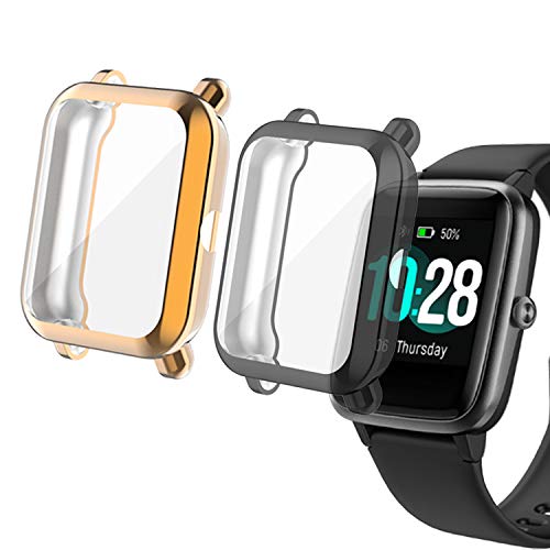 [Australia - AusPower] - smaate Watch Cases with screen protector for ID205L Veryfitpro smartwatch, 2-Pack Soft TPU case, Full Coverage, protect Watch Body & Screen, Anti-Scratch, Anti-shatter, RoseGold-Black 