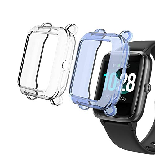 [Australia - AusPower] - smaate Watch Cases compatible with ID205L Veryfitpro smart watch, Letsfit Y&L EW1, Overfly, LIVIKEY 1.3inch and EURANS A3_112, 2-Pack TPU case, Only protect Watch Body, Slim Guard Bumper, Blue-TRNSPRT Blue-Transparent 