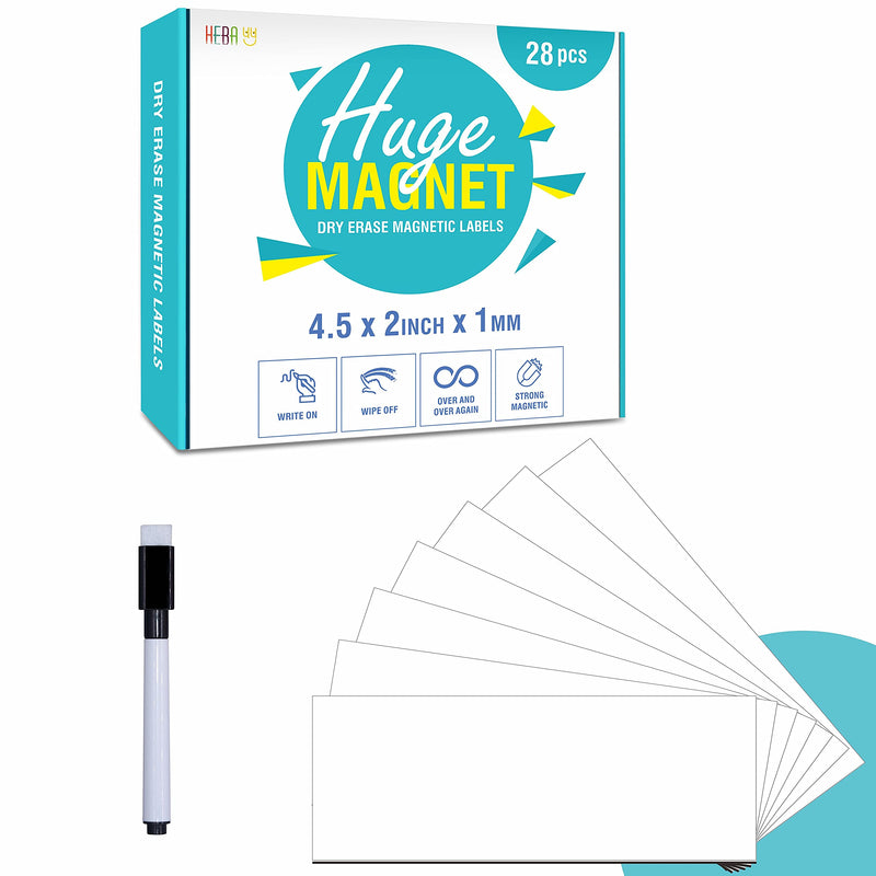 [Australia - AusPower] - 28-Pack Magnetic Dry Erase Labels, Writable Flexible Magnetic Labels for Refrigerator, Multipurpose for Office, Education and Home Use (Each Measures 4.5” x 2”) 4.5” x 2” 