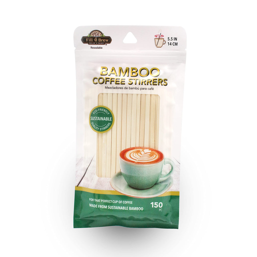 [Australia - AusPower] - Fill 'n Brew Bamboo Coffee Stirrers: Eco-Friendly, Biodegradable & Disposable Bamboo Beverage Stirrers (150 count, 5.5") (1) 