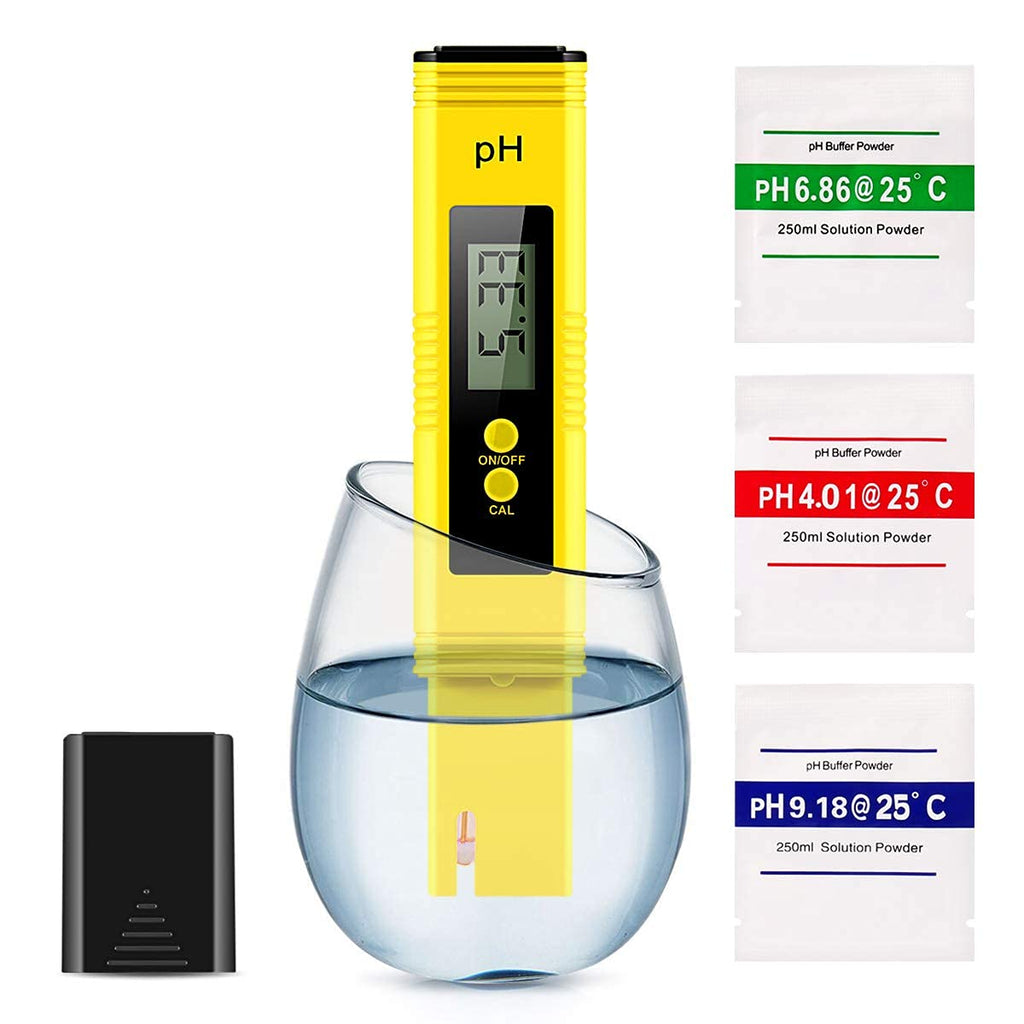 [Australia - AusPower] - Alysontech Digital PH Meter, PH Meter 0.01 High-Precision Pocket Water Quality Tester, PH Range 0-14, Suitable for Accurate Testing of Drinking Water, Aquariums, Swimming Pools, Hydroponics (Yellow) 