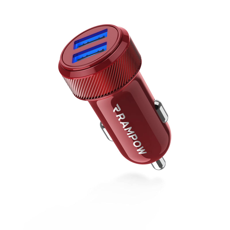 [Australia - AusPower] - RAMPOW Car Charger, 24W 4.8A Dual Port Cigarette Lighter Car Charger Adapter with Blue LED for iPhone 13/12/7/7Plus/6/6s/5s/SE,Samsung Galaxy S21/S20/S9/S8,iPad,Motorola,LG,HTC,Tablet & More-Red Red 