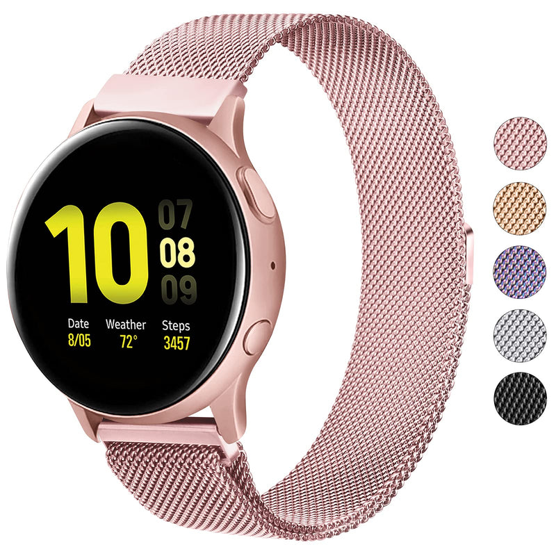 [Australia - AusPower] - Wanme Metal Bands for Samsung Galaxy Watch Active 2 44mm 40mm & Active 40mm & Galaxy Watch 3 41mm & Galaxy Watch 42mm, 20mm Stainless Steel Replacement Strap for Galaxy Active 2 Rose Pink 