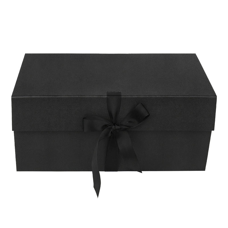 [Australia - AusPower] - Gift Box with Lids and Ribbon Bows for Birthday, Festivals, Anniversaries, Weddings 14.17 x 9.44 x 6.29 Inches, Sturdy Gift Wrap Box -Black Black 