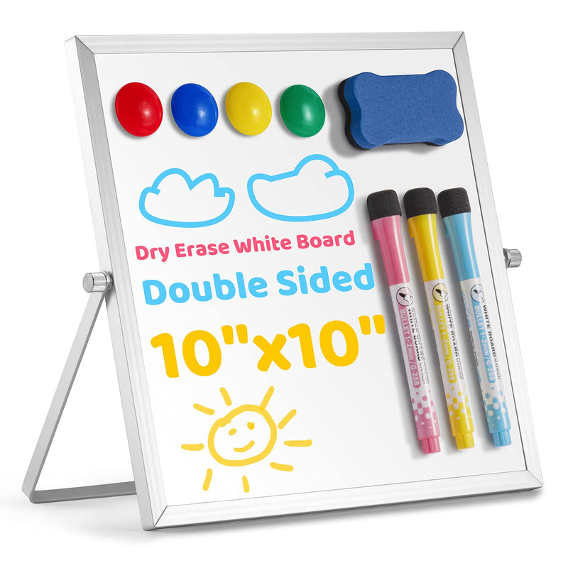 [Australia - AusPower] - Small Dry Erase Board, 10" X 10" Small Whiteboard with Stand, Portable Magnetic Tabletop Erase Board for Kids Drawing, Desktop for Students Kids Home Office 