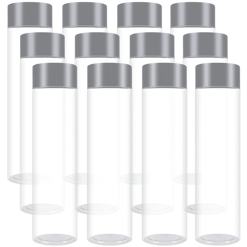 [Australia - AusPower] - Aneco 12 Pack 12 Ounce PET Empty Juice Bottles with Lids Reusable Clear Drink Containers for Storing Juice, Milk, Smoothie or Homemade Beverages (Silver) Silver 