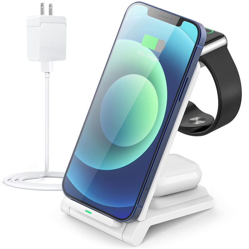[Australia - AusPower] - i.VALUX 3 in 1 Wireless Charger, Foldable Qi Certified 15W Fast Wireless Charging Station Stand,Compatible with iPhone 13/12/11/XR/Xs Max/Samsung Galaxy,Portable Charger for Phone Apple Watch Airpods White 