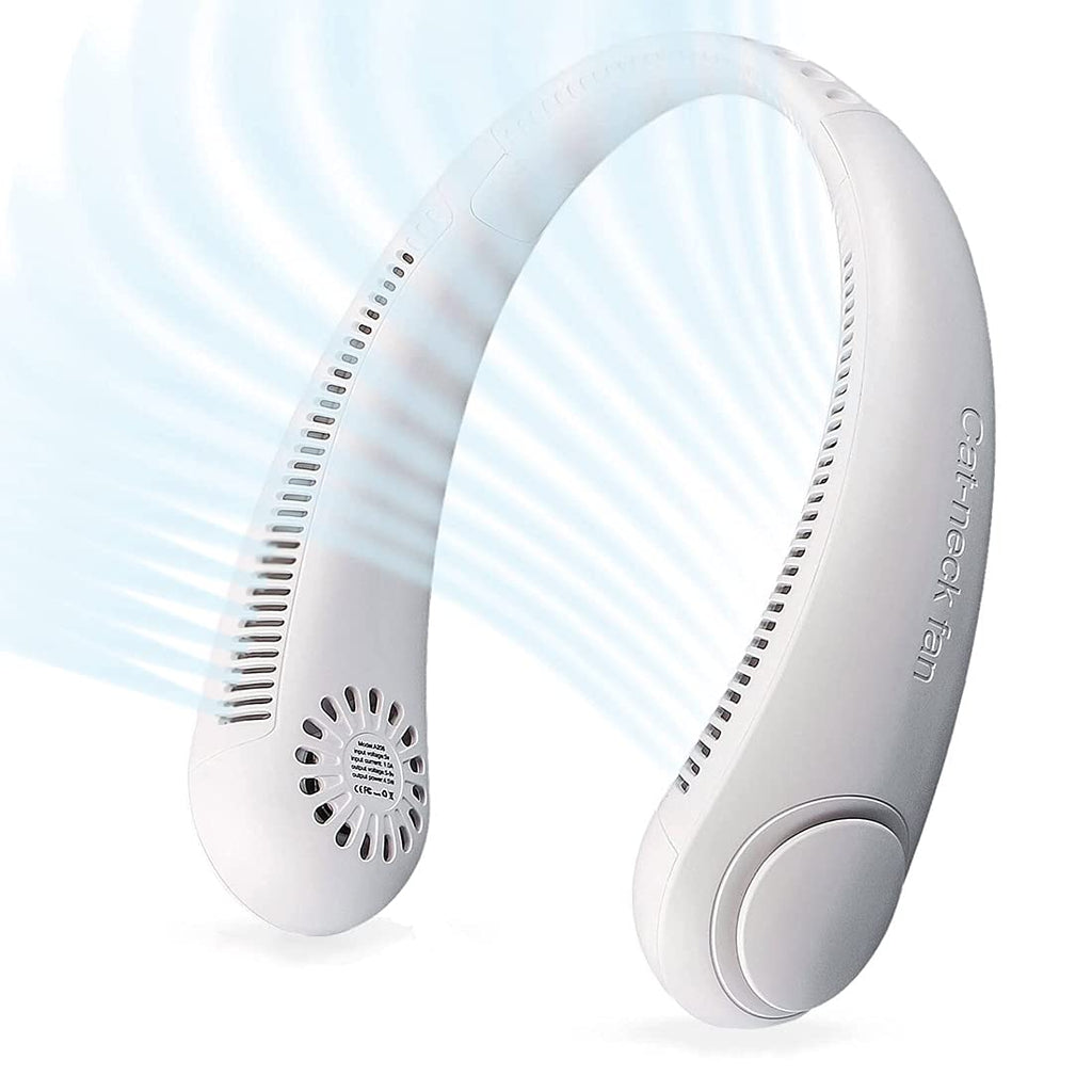 [Australia - AusPower] - Friengood Hands-free Portable Leafless Fan,4000mAh Rechargeable Headset Design,USB-powered Wearable Neckband Fan,Adjustable 3Speed Silent Neck Cooler. White 