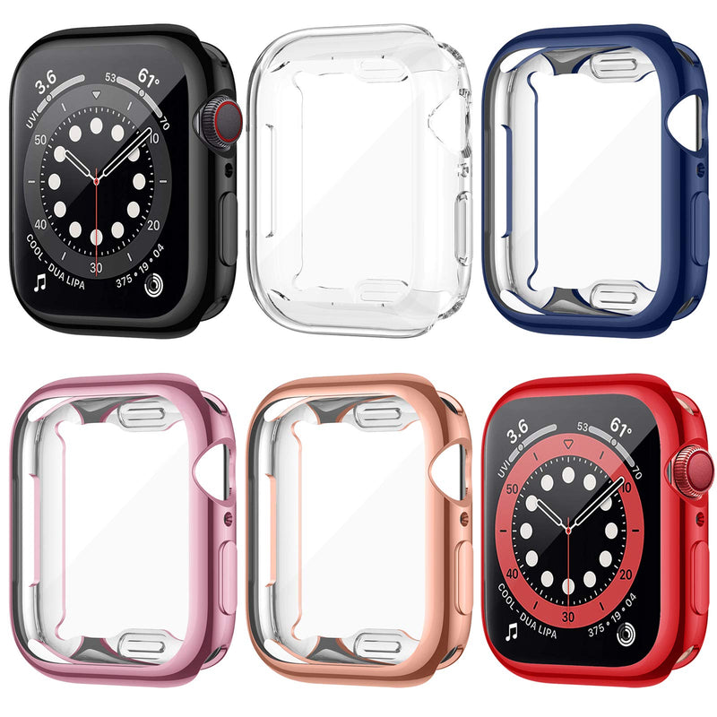 [Australia - AusPower] - LORDSON 6 Pack Screen Protector Case Compatible with Apple Watch SE Series 6/5/4 44mm, All-Around Soft TPU Bumper Protective Case Smartwatch Face Cover Compatible with iWatch Series SE/6/5/4 Black/Clear/Midnight Blue/Rose Pink/Rose Gold/Red 
