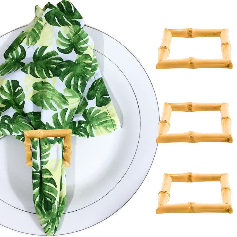 [Australia - AusPower] - LogHog Wood Bamboo Napkin Rings Set of 4, Handmade Rattan Natural Napkin Holder Rings Table Decorations for Wedding, Valentine's, Banquet, Christmas, Birthday, Thanksgiving (Square Square Bamboo 4 pack 