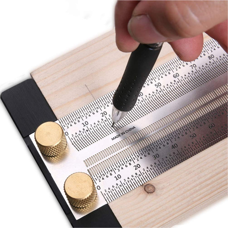[Australia - AusPower] - Woodworking T Ruler High Precision Gauge Marking Scale Scribe Line Ruler with Holes for Cutting Sawing,Scribing Ruler Woodwork Marking Tools Carpenter Draft Measuring Ruler Square with Stops (300mm) 