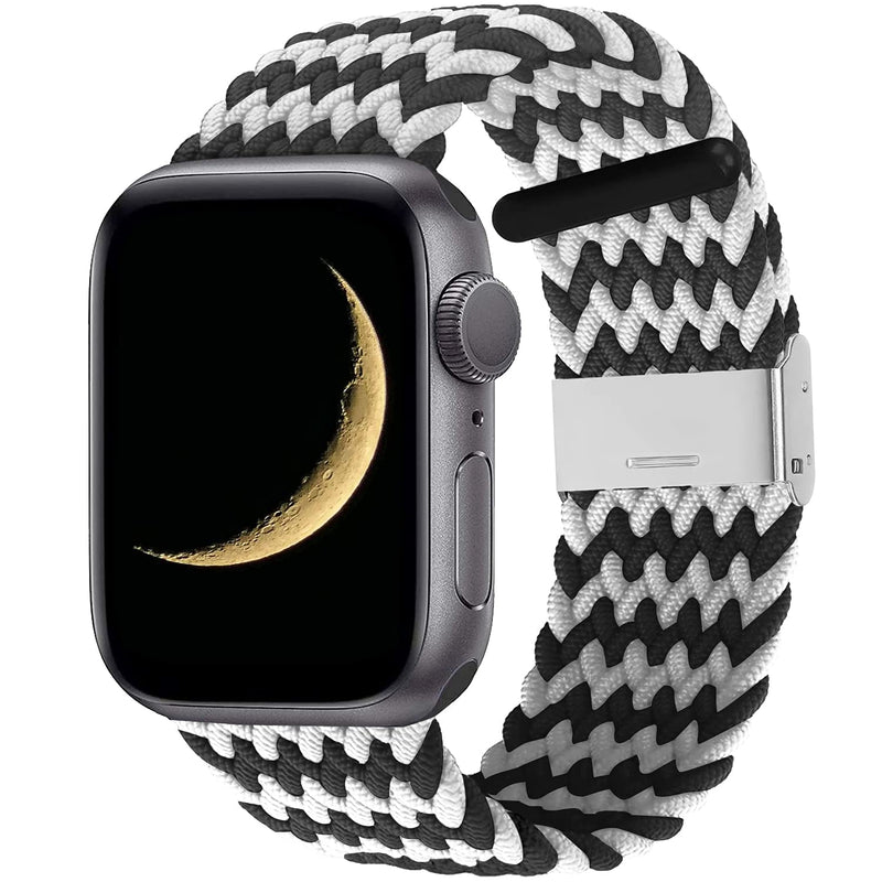 [Australia - AusPower] - NYENEIL Braided Bands Compatible with for Apple Watch Band 38MM 40MM 42mm 44mm, Soft Stretch Loop with Adjustable Buckle Sport Elastics Strap Compatible with iWatch Series SE 6/5/4/3/2/1 /1 white+black 38MM/40MM 