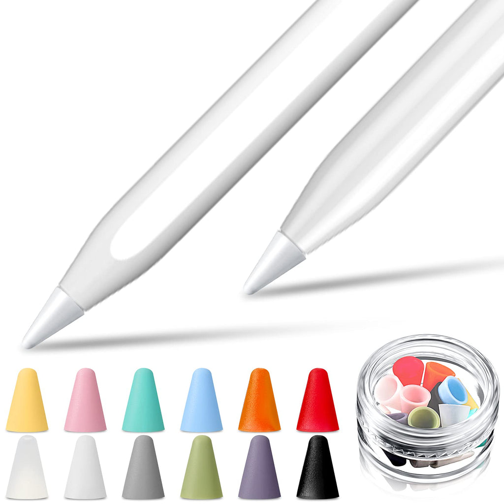 [Australia - AusPower] - Weewooday 2 Pieces White Replacement Tips Pen Nibs Compatible with Apple Pencil 1st and 2nd Gen and iPad Pro with 12 Pieces Silicone Nibs Caps, 12 Colors 