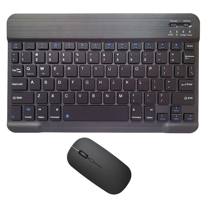 [Australia - AusPower] - Rechargeable Bluetooth Keyboard and Mouse Combo Ultra-Slim Portable Compact Wireless Mouse Keyboard Set for Android Windows Tablet Cell Phone iPhone iPad Pro Air Mini, iPad OS/iOS 13 and above (Black) Black 