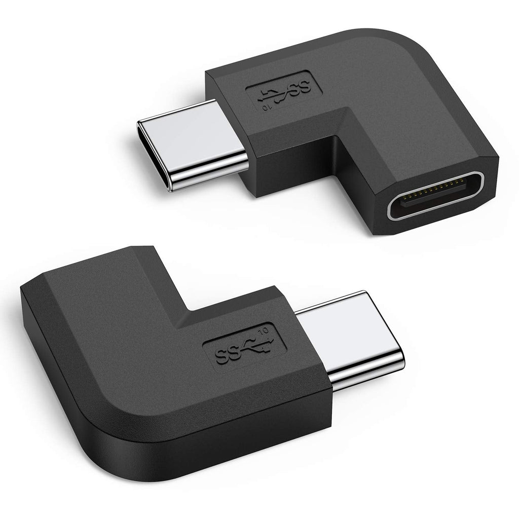 [Australia - AusPower] - Right Angle USB C Adapter (2 Pack),3.1/10Gbps Right & Left Angled 90 Degree USB Type C Male to Female Extension Connector for MacBook Pro,Nintendo Switch,Laptop,Tablet,Mobile Phone,Oculus Quest Link 