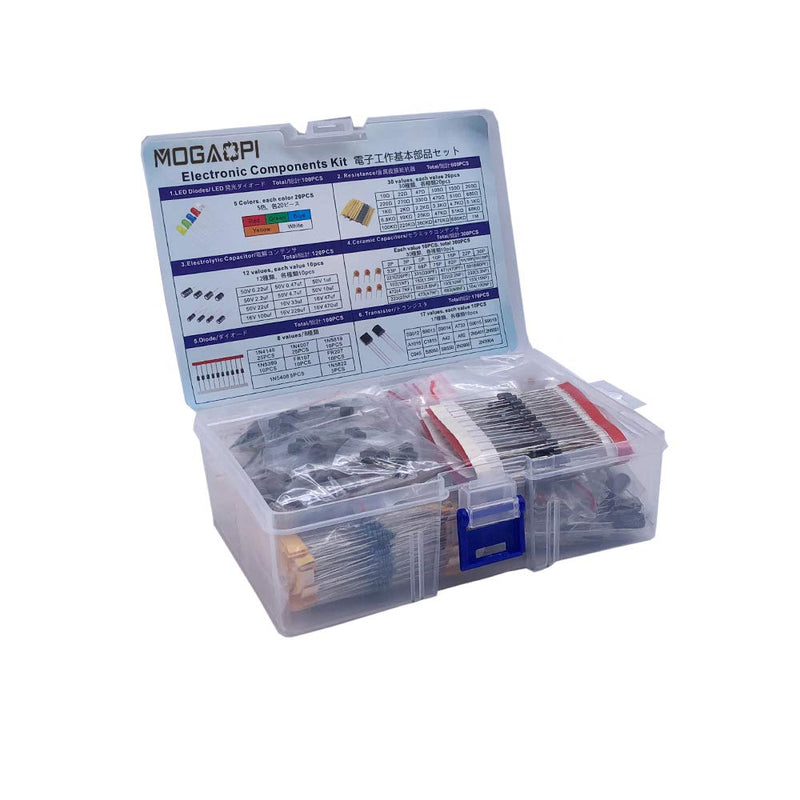 [Australia - AusPower] - MOGAOPI Electronic Component Kit & Total 1390 Pcs, LED Diodes, Metal Film Resistors, Electrolytic Capacitor Package, Common Diodes, Ceramic Capacitors, Common Transistor Assortment Box 