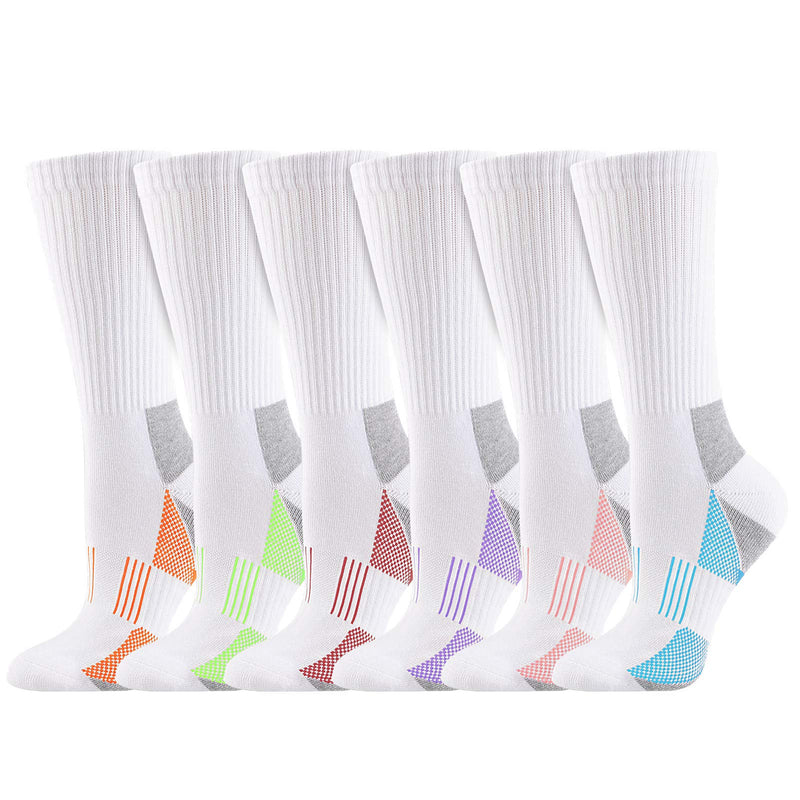 [Australia - AusPower] - JOYNÉE Womens-Crew-Athletic-Socks Cushion Running Socks with Moisture Wicking for Sports and Daily Wear 6 Pairs White2 