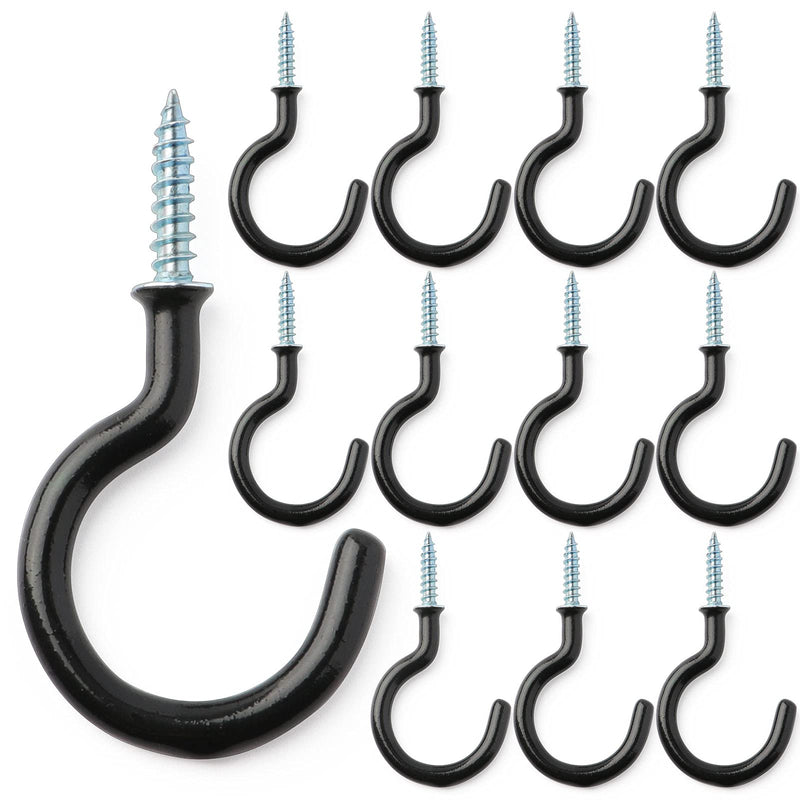 [Australia - AusPower] - HULISEN Large Size Ceiling Hooks, 12 Pcs Heavy Duty Metal Screw Hooks, Vinyl Coated Cup Hook for Hanging Cup, Plant, Mug, Wall, Door Storage, Black 