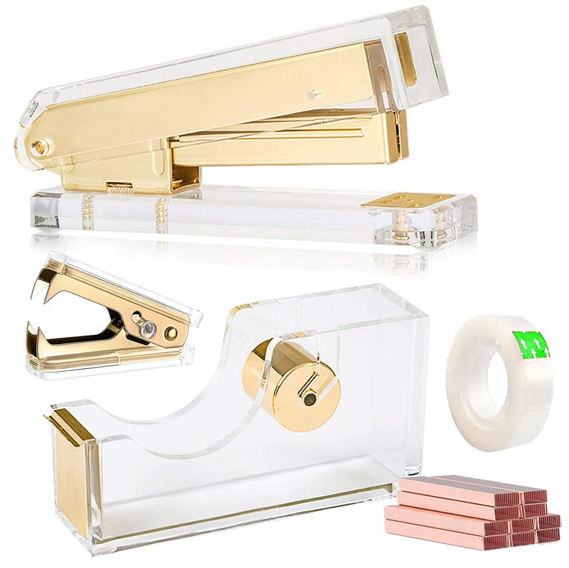 Acryl Roségouden Desktop Briefpapier Set Nietmachine Tape Dispenser Nietje Remov