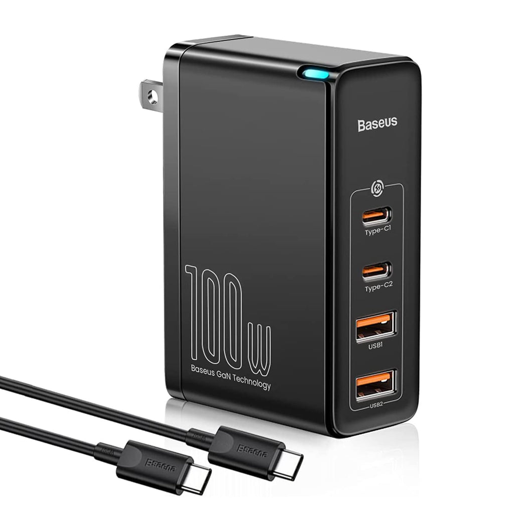 [Australia - AusPower] - USB C Charger 100W, Baseus 4-Port Type C Charging Station GaN Charger, Fast USB-C Wall Charger Block PD QC4.0 for iPhone 13/12 Pro, Samsung S21/S20, MacBook Pro/Air, iPad Pro/Dell XPS(Gan2 Pro Black) 