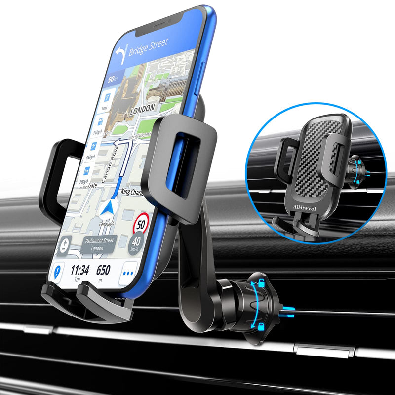 [Australia - AusPower] - AiHiwvol Car Phone Mount Automatic Cell Phone Holder for Car Air Vent [Scalable Metal Hook] Phone Stand with Long Arm[Non Obstruct Vent] Compatible with 3.5-7 inch Smartphones(Thick Case Friendly) 