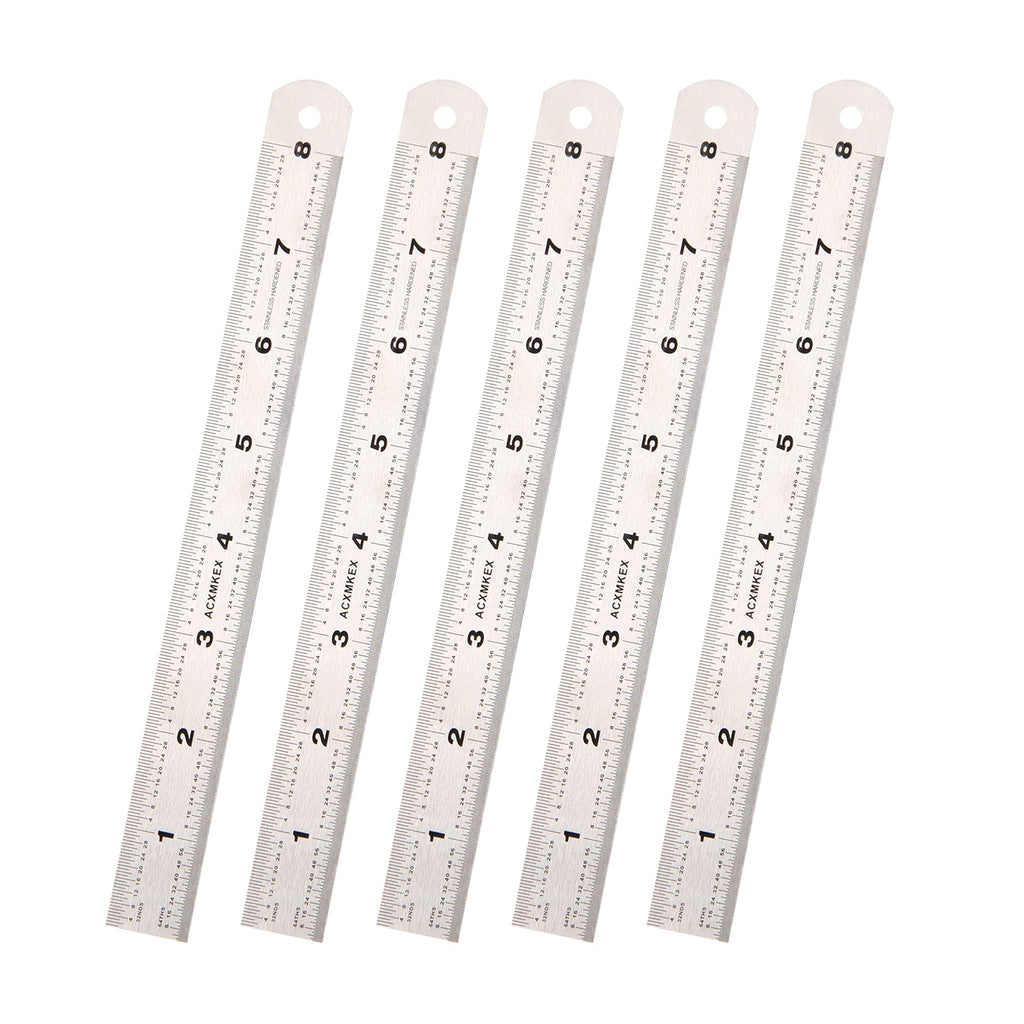 [Australia - AusPower] - ACXMKEX Stainless Steel Ruler, 8 Inch Metal Ruler, Machinist Ruler with Centimeters And Inches - 1/64, 1/32, mm and .5 mm Metric Ruler, Pack of 5 