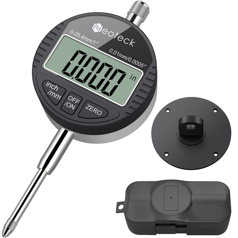 [Australia - AusPower] - Neoteck Electronic Digital Dial Indicator Gage Gauge 0-1 Inch/25.4 mm Inch/Metric Conversion Auto Off Featured Measuring Tool for 3D Printer Leveling, etc. - Black 