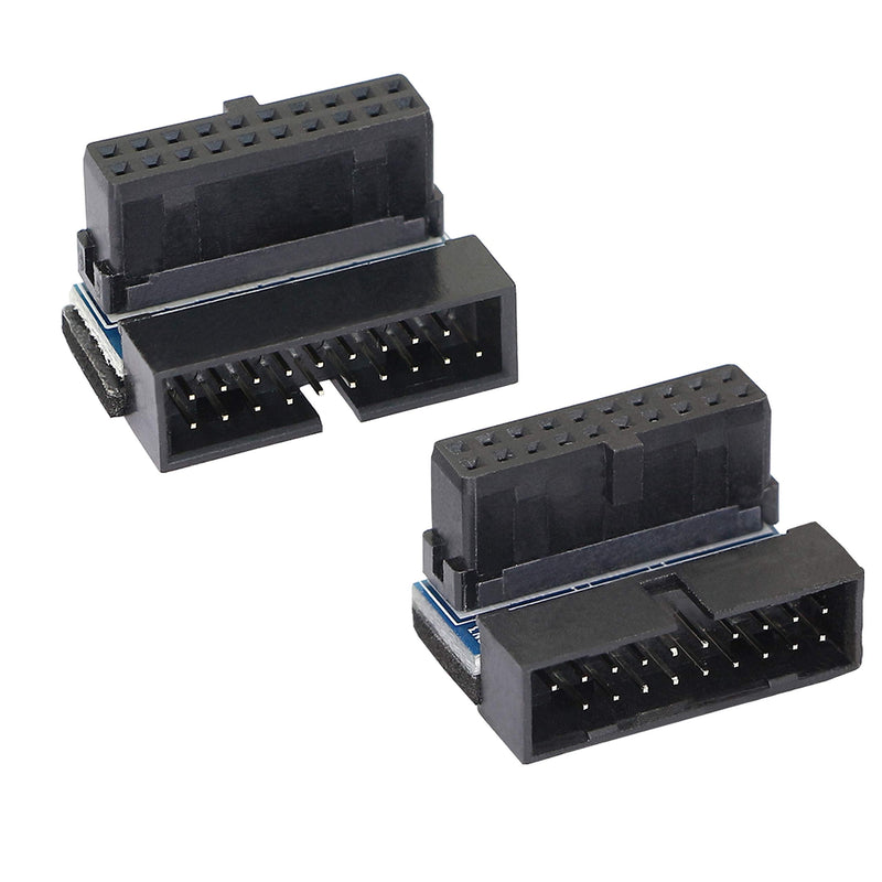 [Australia - AusPower] - Right Angled USB 3.0 20-pin Male to Female Extension Adapter,Gelrhonr Desktop Motherboard 90 Degree Angled USB 3.0 19-Pin Motherboard Internal Header-Black 2PCS 