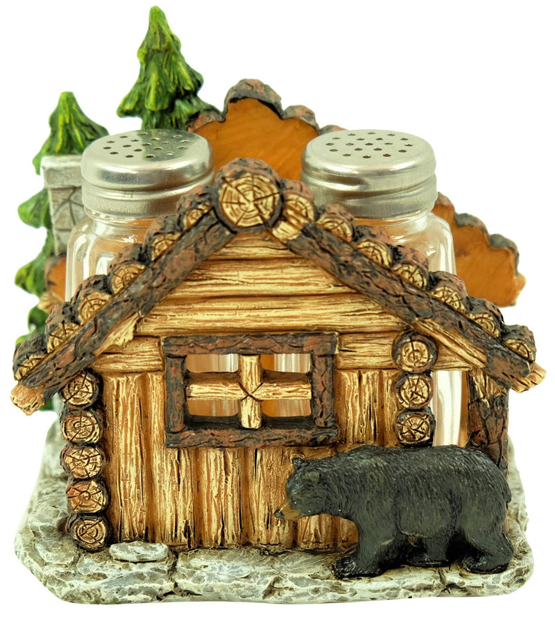 [Australia - AusPower] - Bear and Cabin in Forest Salt and Pepper Shakers Set with Holder Lodge Cabin Style Home Kitchen Dinning Decoration 