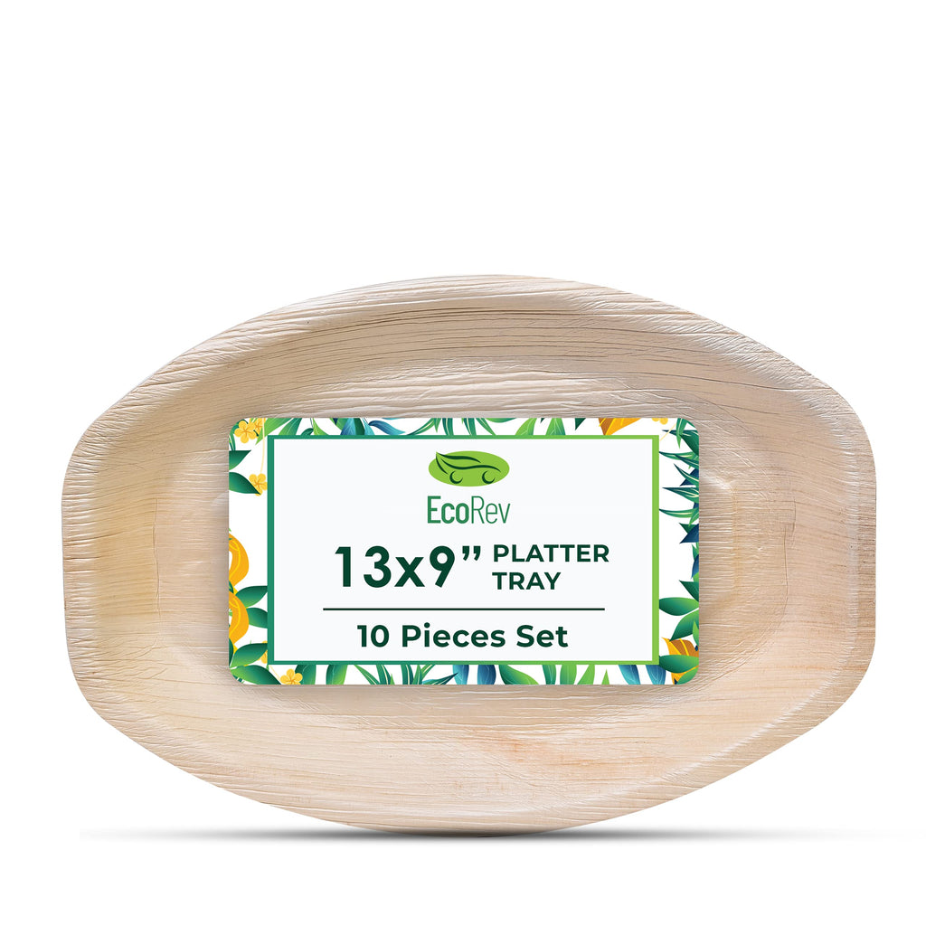 [Australia - AusPower] - EcoRev Disposable Palm Leaf Trays - Bamboo Trays For Food - 10 13”x9” Rectangle Disposable Charcuterie Board - Platter Tray For Parties, Events, Weddings 