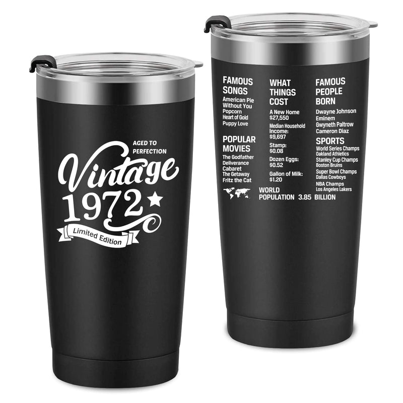 [Australia - AusPower] - Greatingreat 1972 50th Birthday Gift for Women and Men - 50th Gifts for Parents - 50th Class Reunion - Mom Dad Wife Husband Present - 20oz Tumbler Cup（black） 