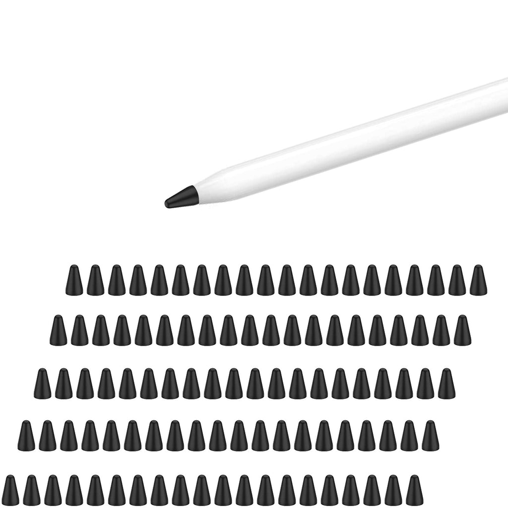 [Australia - AusPower] - for Apple Pencil Tips, 100 Pack Watruer Thin Protective Case Noiseless Drawing, Silicone Nibs Cover Replacement for 1st & 2nd Gen, Writing Anti-Slip Protective Case for Apple iPad Pencil - Black 