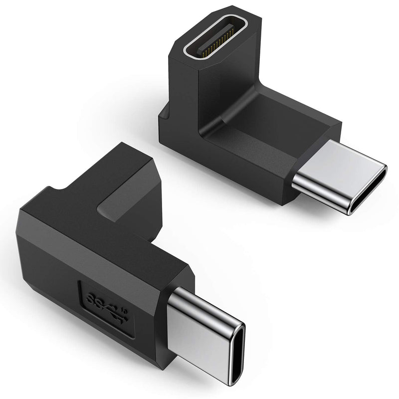 [Australia - AusPower] - Right Angle USB C Adapter (2 Pack),3.1/10Gbps Up & Down Angled 90 Degree USB Type C Male to Female Extension Connector for MacBook Pro,Nintendo Switch,Laptop,Tablet,Mobile Phone,Oculus Quest Link 