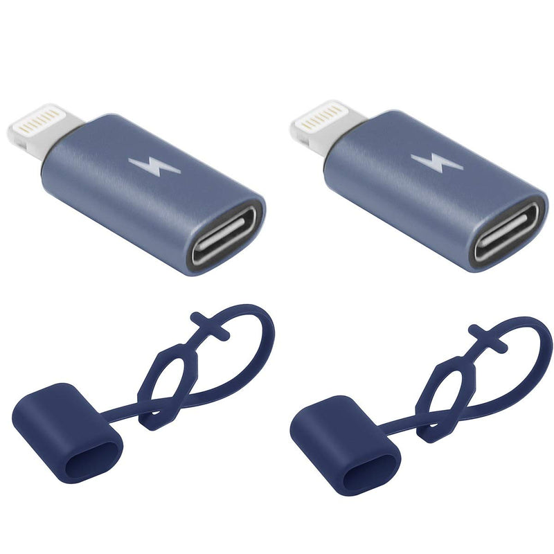 [Australia - AusPower] - 2 Pack, 27W, Type C Female to 8 Pin Male PD Fast Charge Converter for iPhone 13 Pro Max/12/Xs/Xr/new Se/iPad Air,AirPods 2 Pro, 9V2A18W30W,USB C Cable, Laptop Power Cord with eMarker IC, Rubber Holder 