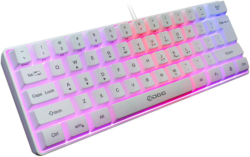 [Australia - AusPower] - DGG 60% Wired Gaming Keyboard,RGB Backlit Ultra-Compact Mini Keyboard,Waterproof Mini Compact 61 Keys Keyboard, for PC/Mac Gamer, Typist, Travel, Easy to Carry on Business Trip,White White 