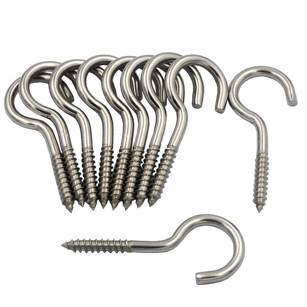 [Australia - AusPower] - DGOL 10 Packs 2-1/2 Inch 304 Stainless Steel Screw-in Hooks Eye Bolt Ceiling Hook Screw Hanger Open Loop Open Loop Hooks 10 packs 