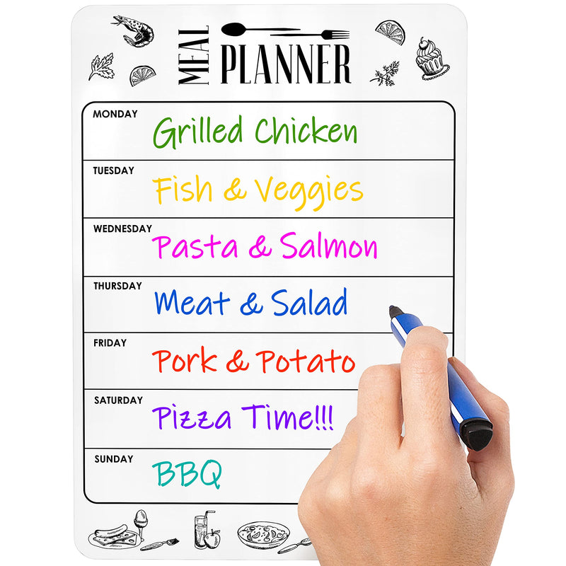 [Australia - AusPower] - Weekly Meal Planner Magnetic A4 for Fridge - Magnetic Meal Planning Whiteboard - Magnetic Dry Erase Menu Board for Fridge - Magnetic Refrigerator Whiteboard Weekly Menu Planner Grocery Shopping List Meal Planer A4 White 