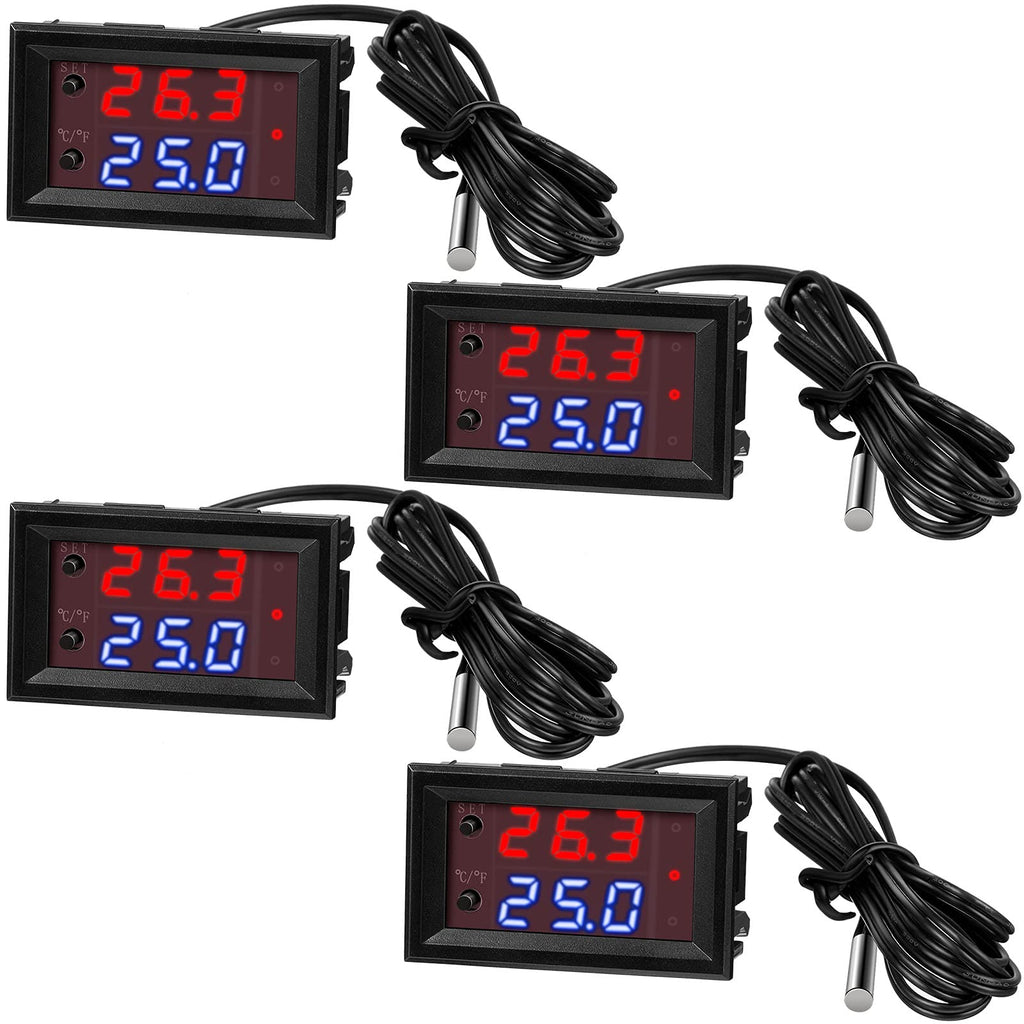 [Australia - AusPower] - DC 12V Electronic Temperature Controller Programmable -50 to 110 Degree Celsius Heating/ Cooling Thermostat Control Switch Module NTC Waterproof Sensor Probe Dual Color LED Display Monitor (4 Pieces) 4 