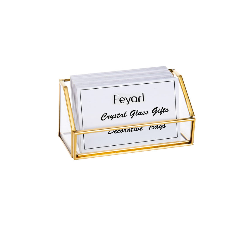 [Australia - AusPower] - Feyarl Glass Business Card Holder Stand Gold Office Name Card Display Business Card Organizer Storage for Office Desktop Countertop 