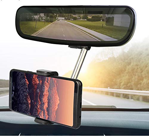 [Australia - AusPower] - JORCEDI Universal 360 Degree Rotation Car Rear View Mirror Mount Stand Holder Cradle Clip for Cell Phone iPhone 12 mini/12/12 pro/12 pro max/11/11 pro/11 pro max/XR/X/8/7/6/5,Note20/10/ 9 