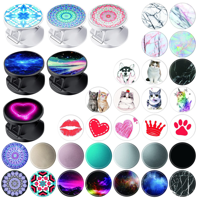 [Australia - AusPower] - Gulfmew 6 Pieces Phone Grips with Swappable Tops Self-Adhesive Finger Ring Holders with 36 Pieces Nebula Pet Heart Pattern Covers Collapsible Phone Stand Bracket Set for Smartphone and Tablets 