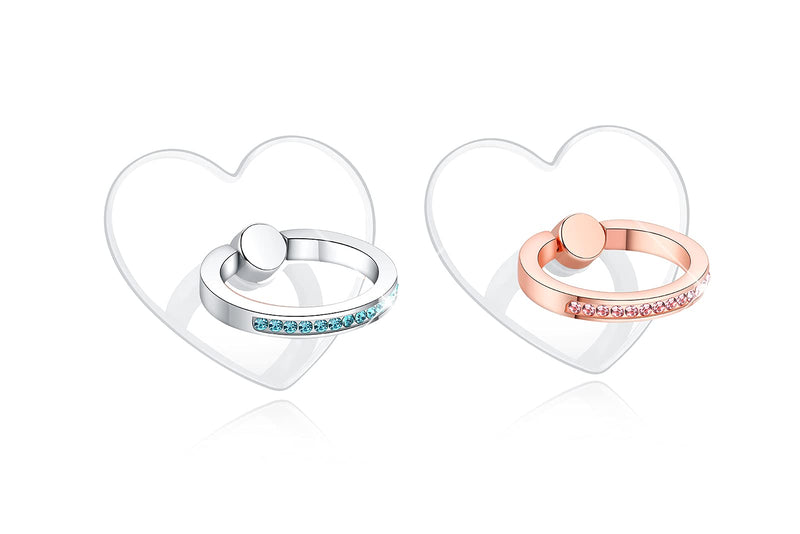 [Australia - AusPower] - lenoup Transparent Heart Rhinestone Cell Phone Ring Holder Kickstand,Bling Bling Sparkle Pink Diamond Blue Diamond Clear Heart Cell Phone Finger Ring Grip Stand(Silver/Rose Gold) Silver Rose Gold Blue Pink 